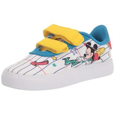 Imagem de adidas Tênis de skate infantil unissex Vulc Raid3r, branco/amarelo/azul brilhante (Mickey), 2.5 Little Kid