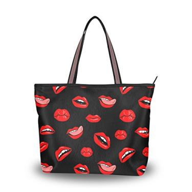 Imagem de Bolsa de ombro My Daily feminina com lábios vermelhos, bolsa grande, Multi, Large