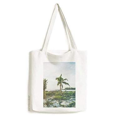 Imagem de Bolsa de lona Ocean Sand Beach PineFruit Tree Sea Sacola de compras casual