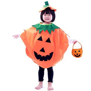 Imagem de Etistta Halloween 3PC Pumpkin Costume for Kids Children Cosplay Party Clothes (Orange)