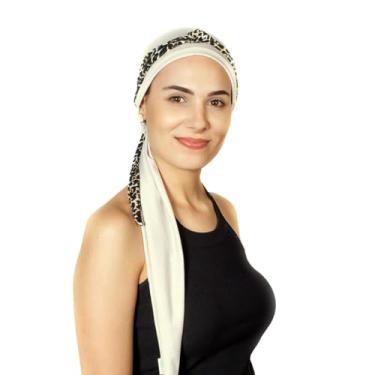 Imagem de Turbante Touca Feminino Elegante na cor Bege com Tiara Estampada