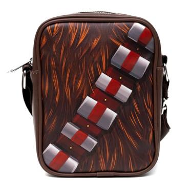 Imagem de Mochila transversal de couro vegano Star Wars para homens e mulheres com alça ajustável, close-up do personagem Chewbacca, marrom, Marrom, 8.75" x 7.5"