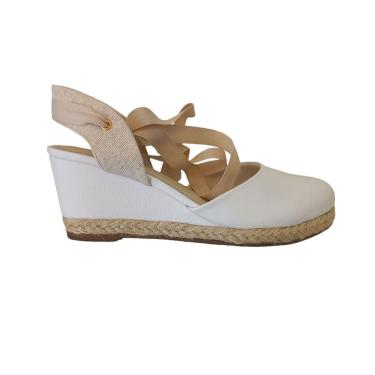 Imagem de Sandália Anabela em Couro Branca Salto Médio Corda Conforto