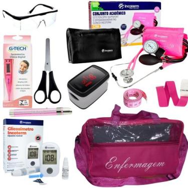 Imagem de Kit de enfermagem com esfigmo esteto medidor de glicose oxímetro e bol