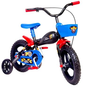 Imagem de Bicicleta com Rodinhas Preta e Azul Aro 12 Tanque MotoBike