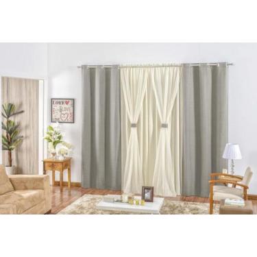 Imagem de Cortina Rustica 2,00 X 1,70 P/ Janela Sala Ou Quarto Bandô Voil E Malh