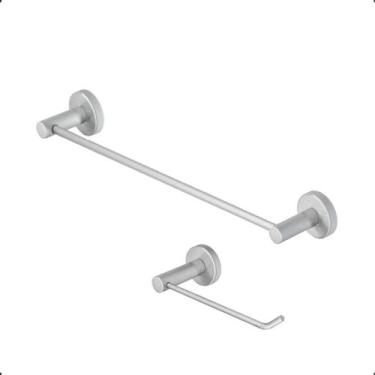 Imagem de Kit de Acessórios para Banheiro Aço Inox e Metal Escovado Acetinado 2 