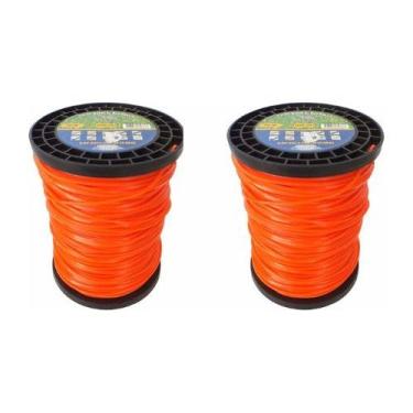 Imagem de 02 Bobina Fio Nylon Roçadeira 3mm Quadrado 2kg 226 Mts Spin, Laranja