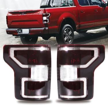 Imagem de Conjunto de luz traseira compatível com lâmpada de substituição de halogênio OE 18 19 20 2018 2019 2020 F150 e chicote de luzes traseiras de freio vermelhas e pretas - 1 par