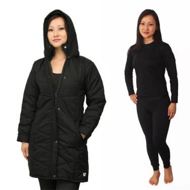 Imagem de Casaco Acolchoado feminino Impermeável + Calça Térmica Frio Intenso at