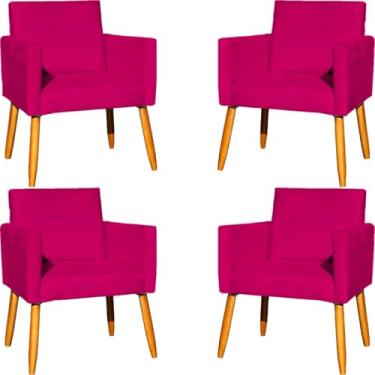 Imagem de Kit 4 Poltronas Para Sala Decorativas Nina Cadeiras Reforçadas Confortáveis Para Recepção Manicure Sala De Espera Escritório Consultório Suede Cores Pé Castanho (Pink)
