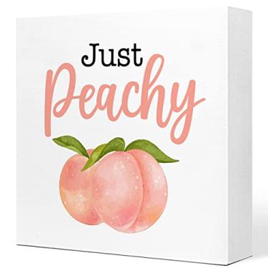 Imagem de Just Peachy Wooden Plaque Sign Desk Decor,Rustic Pink Peach Wood Block Sign Desk Decorations for Summer Home Kitchen Farm Garden Shelf Table DecorQ