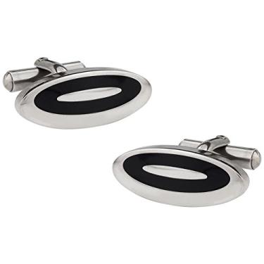 Imagem de Abotoaduras ovais de aço inoxidável esmaltado preto exclusivo Cuff-Daddy com caixa de apresentação