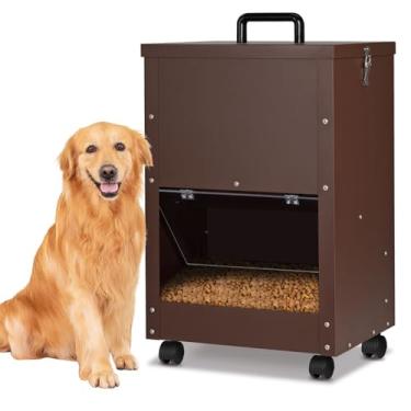 Imagem de ZHEQOGZH Alimentador automático galvanizado para cães de raças grandes, 20,4 kg, alimentador por gravidade, extragrande, alimentador automático de alimentos para cães, fácil de mover com rodas