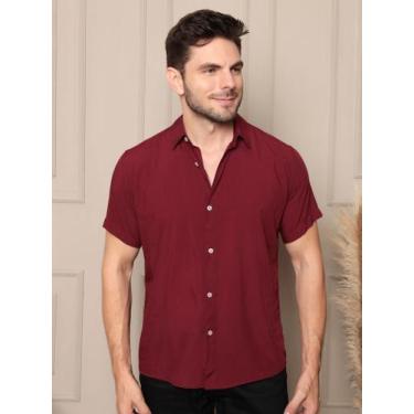 Imagem de Camisa Social Lisa Masculina Manga Curta P M G GG - Volgue, Vinho, G