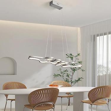 Imagem de Minimalista Led Luzes Pendentes Para Sala de Jantar Cozinha Quarto lustre led Preto Pendurado Lâmpada Pingente Iluminação Interna AC110-240V Comprimento 90cm Candelabro (Cinza)