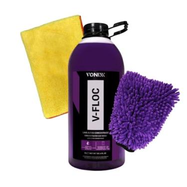 Imagem de Vonixx V-Floc Shampoo Automotivo Concentrado 3L com Flanela de Microfibra 40x60cm e Luva de Microfibra