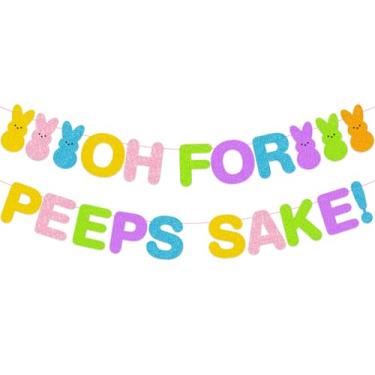 Imagem de Decorações engraçadas de coelhinho da Páscoa Oh For Peeps Sake Banner para Happy Easter Party Home Lareira Mantle Decorações