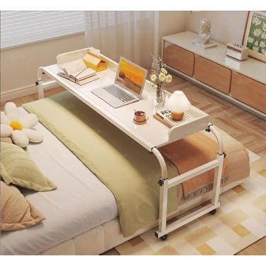 Imagem de Mesa de cama ajustável de comprimento e altura com rodas - Estação de trabalho longa, bandejas de mesa de cama com rodinhas para camas, mesa de escrita