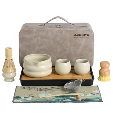 Imagem de MAKOUYU Conjunto de 12 batedores Matcha, 425 g, conjunto de matcha japonês, com 2 xícaras e 1 bolsa de armazenamento de couro, kit completo de viagem Matcha, kit Matcha perfeito para cerimônia de chá