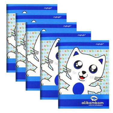 Imagem de Kit 5 Cadernos 80 Folhas Alibombom Reforçado Azul Capa Dura