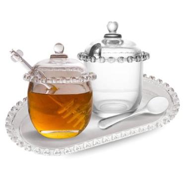 Imagem de Kit 3 pçs Lyor Travessa + Meleira + Açucareiro Vidro Coração