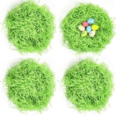 Imagem de 5 pacotes de papel reciclável de grama verde de Páscoa para enchimento de cesta de Páscoa, ovos criativos, decoração de festa, embalagem de presente
