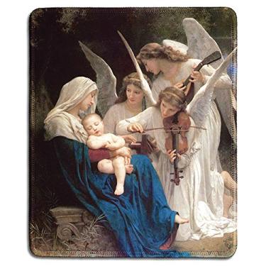Imagem de dealzEpic - Mousepad de arte - Mouse Pad de borracha natural com famosa pintura de belas artes de Canção dos Anjos (A Virgem com Anjos) por William-Adolphe Bouguereau - Bordas costuradas - 24 x 20 cm