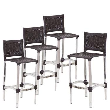 Imagem de Kit 4 Banquetas Alta Madri Alumínio Polido Assento Fibra Sintética Terracota Trama Original