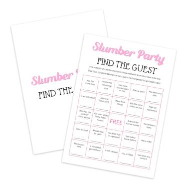 Imagem de ZEDEV Slumber Party Bingo Games - Find The Guest, Sleepover Party Supplies for Girls, Teen, Adult, Pink Pajama Party Games, Set of 20 Games Cards, Birthday Party Activity Decor -A06