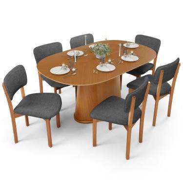 Imagem de Conjunto de Jantar Valência Dara 6 Lugares Tampo em MDF com Cadeiras em Linho Cinza Esc...