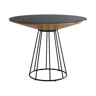 Imagem de Mesa De Jantar Emma Cone Chanfrada Redonda Nozes Base Preta 1.20 Cm Vidro Preto