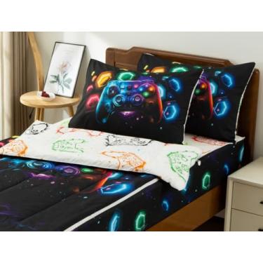 Imagem de A Nice Night Conjunto de edredom infantil com zíper e console de jogos – Roupa de cama com zíper para meninos, tema galáxia, solteiro