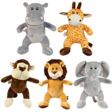 Imagem de Kit Completo 5 Pelúcias Safari 30cm Presente Decoração De Nicho Elefan