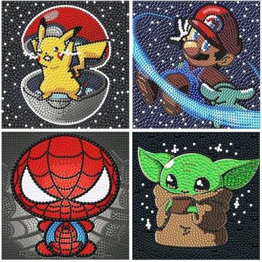 Imagem de LWZAYS Diamond Painting Kits for Kids Diamond Art Gem by Number Kits Arts and Crafts for Kids, Mosaic Kits DIY Full Drill Painting Kit for Home Wall Decor 4 Pieces 6" X 6"