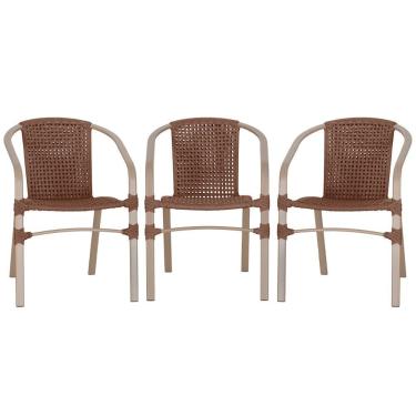 Imagem de 03 Cadeiras Floripa Alumínio Pintura Fendi Trama Original Marrom