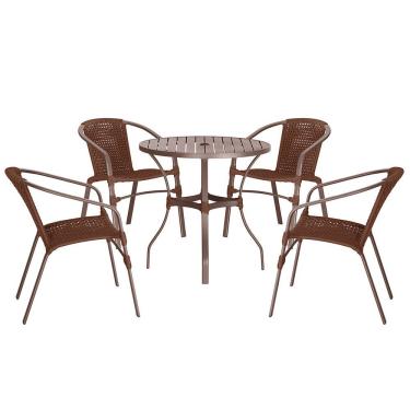 Imagem de 04 Cadeiras Floripa E Mesa Roma 100cm Marrom Trama Original Marrom