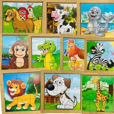 Imagem de Kit 10 Quebra Cabeça em Mdf 9 Peças Jogo Pedagógico Infantil Lúdico Educativo Montessori