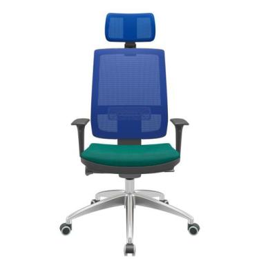 Imagem de Cadeira Office Brizza Tela Azul Com Encosto Assento Poliéster Verde Au