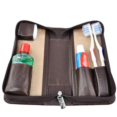 Imagem de Kit Higiene Bucal SMILE em Couro (Marrom Café)