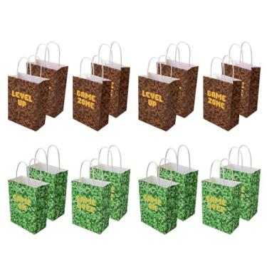 Imagem de 16pc Sacolas de Presente Pixel Party, Sacolas de Doces com Tema Jogo e Estampa Dupla Face Embalagens Papel Kraft com Alças para Aniversário Meninas e Meninos Chá Bebê Artigos Festas