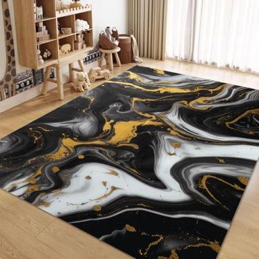 Imagem de EDGZKO Tapetes preto, branco e dourado: 1,5 x 2,3 m abstrato mármore redemoinho tapete lavável tapete moderno tapete para sala de estar, quarto, sala de jantar, cozinha, dormitório, escritório, sala