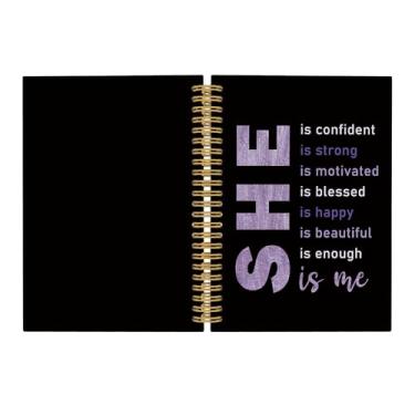 Imagem de Pugwak Caderno de diário inspirador feminino, roxo She Is Me, cadernos de afirmações, faculdade, pautado para trabalho, escola, presentes motivacionais para mulheres, material de escritório, caderno