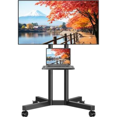 Imagem de Pedestal para TV/Monitor 32 a 70 Com Ajuste e Trava, Suporte Movel para TV,Suporte de Chão com 50 Kg, com Dois Tabuleiros de 5 Kg