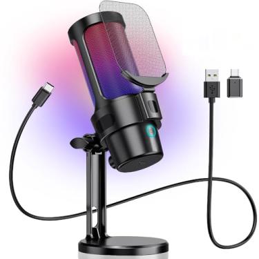 Imagem de Microfone de Mesa, USB Microfone de Jogos de Computador para PS4/PS5/Mac, RGB Condensador, Condensador com Mudo Rápido Luz RGB