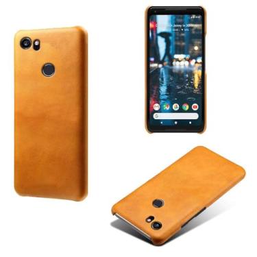 Imagem de Capa para Google Pixel 2XL,Proteção contra quedas,Casca de volta de cor sólida simples,Design de couro de imitação de plástico-Orange