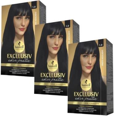 Imagem de Kit 3 Coloração Creme Permanente Excllusiv Color Pratic Preto Azulado 