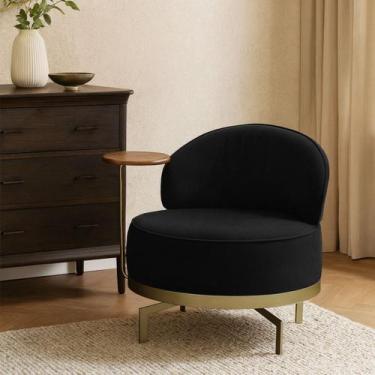 Imagem de Poltrona Cadeira Giratória Naomi Com Mesa Lateral Bz Home Decor, Preto