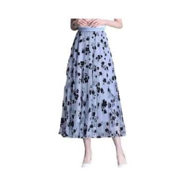 Imagem de Saia Midi Feminina de Malha - Estilo Coreano com Detalhe Floral, BR-P,
