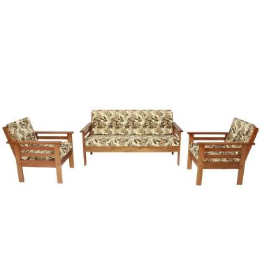 Imagem de Sofá de Madeira 3 lugares e Poltronas